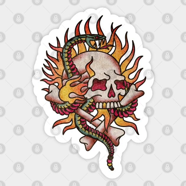 OldSalt American Traditional Firey Skull & Snake Sticker by OldSalt